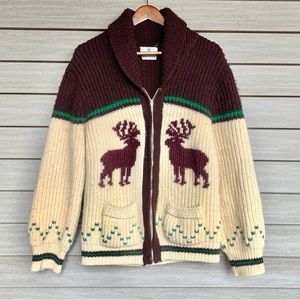 Knit-Rite Women's 1970s Vintage 100% Wool Reindeer Sweater Made in Canada Size M